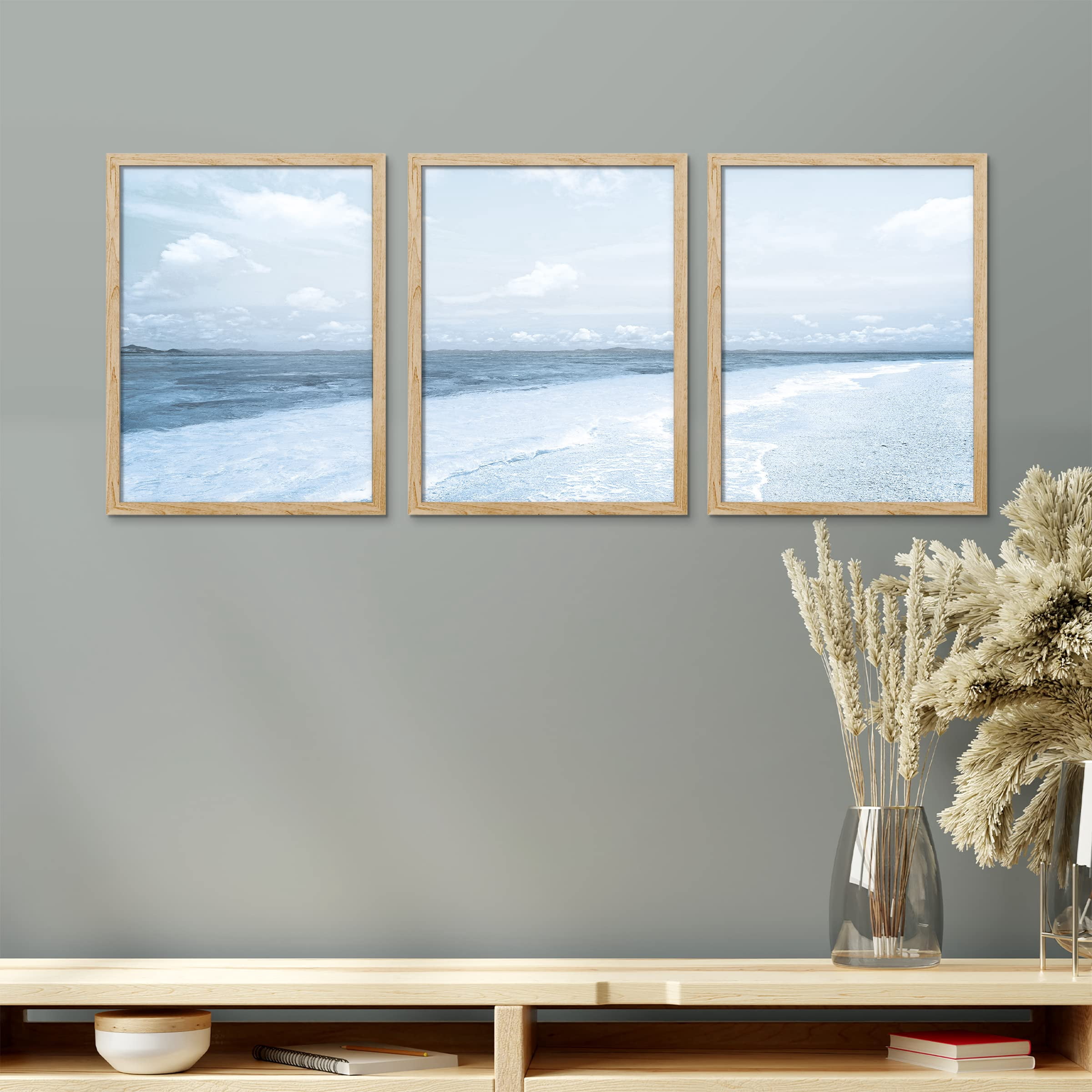 PixonSign Framed Canvas Print Wall Art Set - Wide Angle Blue Beach ...