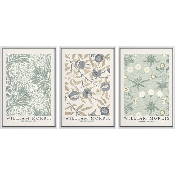 PixonSign Framed Canvas Print Wall Art Set William Morris Flower Market Exhibition Poster Nature Wilderness Illustrations Modern Art Decorative Floral Botanical Minimal for Bedroom - 16"x24"x3 White