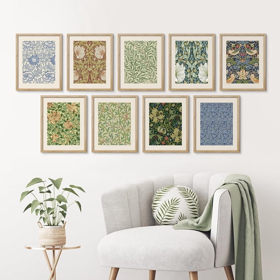 PixonSign Framed Canvas Print Wall Art Set - William Morris Flower Patterns Poster Art - Set of 9 Nature Botanical Floral Classic Bohemian Wall Décor for Home Decoration - 11"x14" Natural