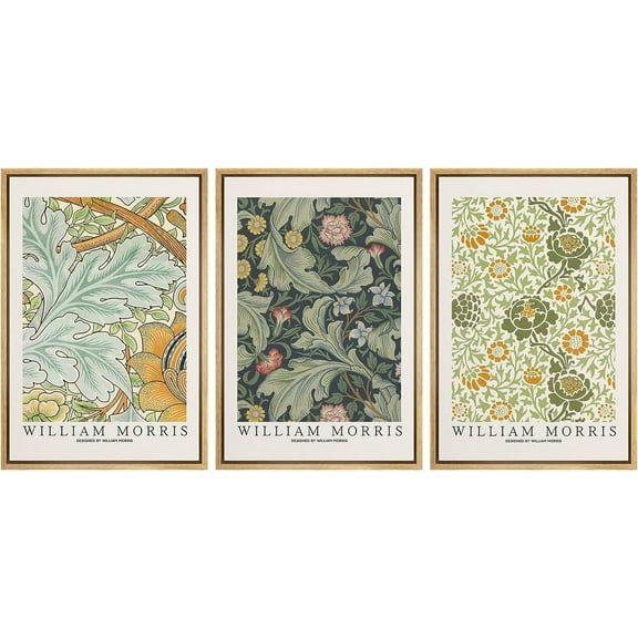 PixonSign Framed Canvas Print Wall Art Set William Morris Flower Tapestry Posters Nature Wilderness Illustrations Modern Art Decorative Floral Botanical Minimal Calm for Bedroom - 16"x24"x3 Natural