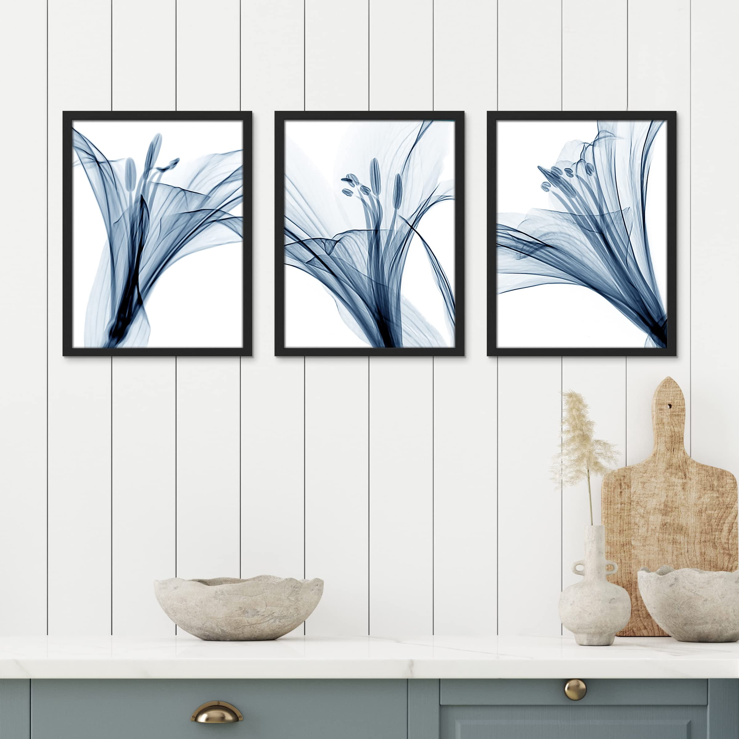 PixonSign Framed Canvas Print Wall Art Set - X-Ray Blue Duotone Flower ...