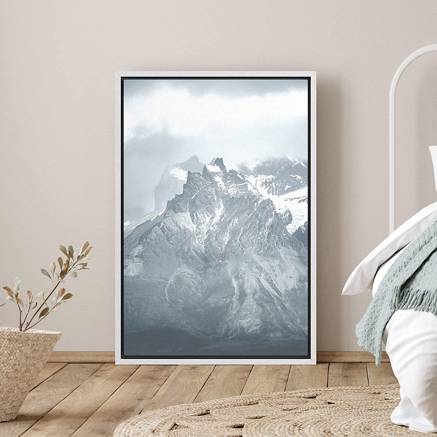 PixonSign Framed Canvas Print Wall Art Snow Covered Mountain Peak in ...