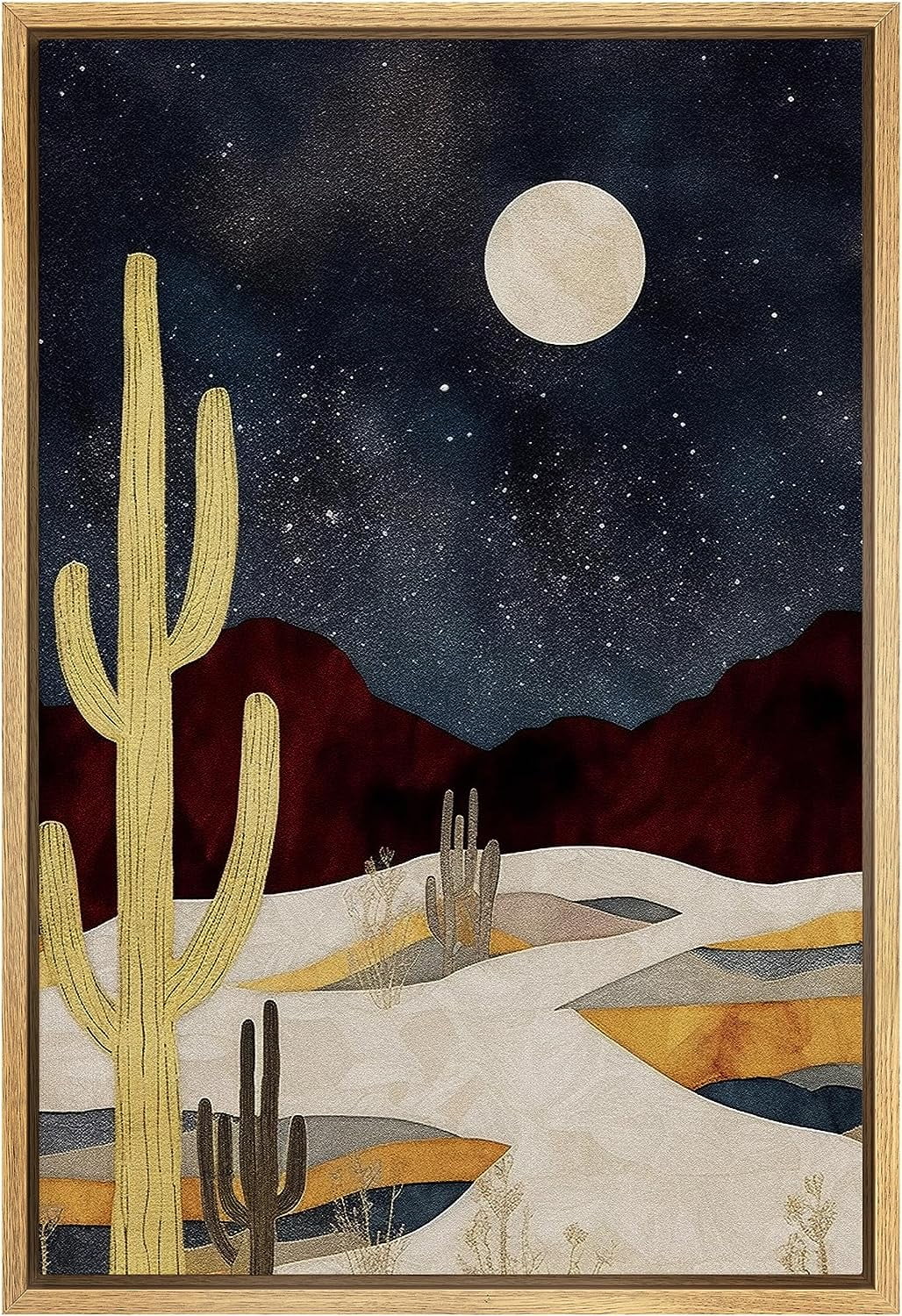 PixonSign Framed Canvas Print Wall Art Starlight Moon Cactus Desert ...