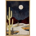thumbnail image 1 of PixonSign Framed Canvas Print Wall Art Starlight Moon Cactus Desert Mountain Nature Wilderness Illustrations Decorative Bohemian Rustic Mid-Century Modern Desert Landscape - 16"x24" Natural, 1 of 5