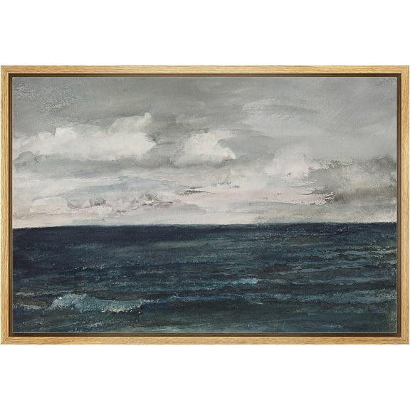 PixonSign Framed Canvas Print Wall Art Stormy Cloud Navy Blue Ocean Nature Wilderness Illustrations Fine Art Decorative Farmhouse/Country Relax/Calm/Cozy Multicolor Zen for Bedroom - 16"x24" Natural