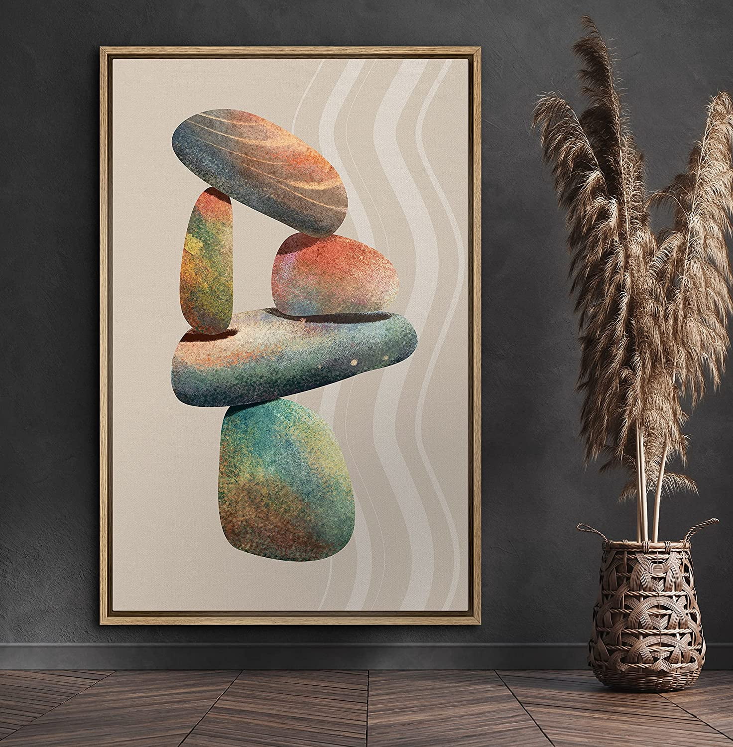 PixonSign Framed Canvas Print Wall Art Striped Multicolor Rocks ...