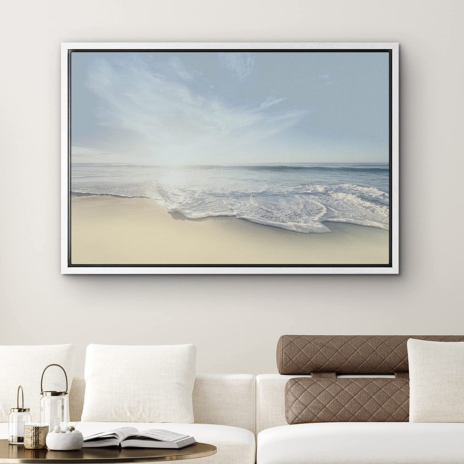 PixonSign Framed Canvas Print Wall Art Sunrise Over Beach Horizon Ocean ...