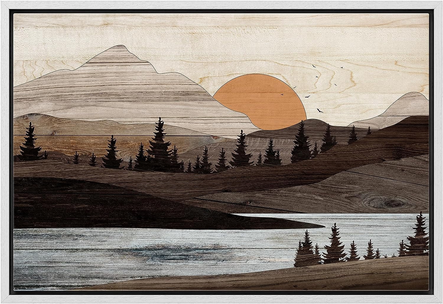 PixonSign Framed Canvas Print Wall Art Sunset Mountain Range River ...
