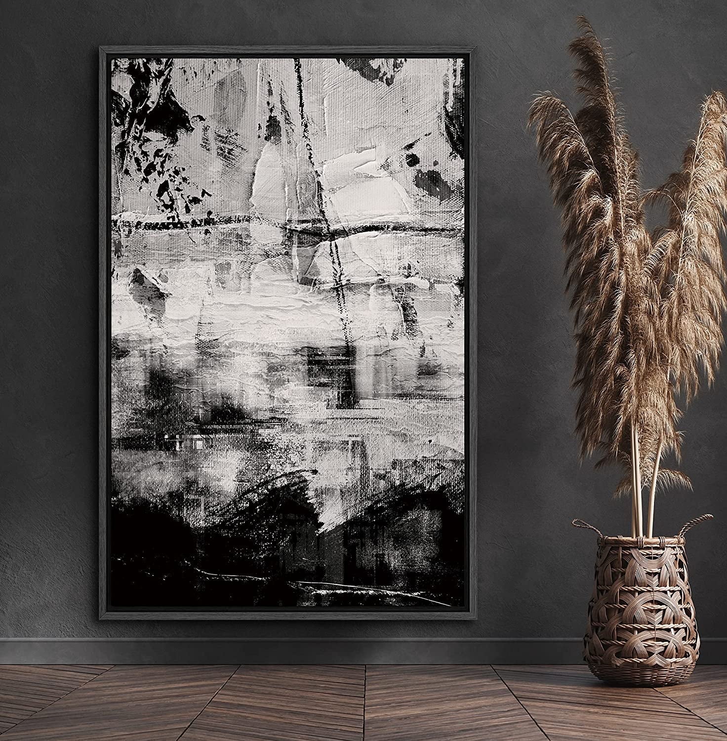 "PixonSign 24""x36"" Black & White Abstract Canvas Print Wall Art ...