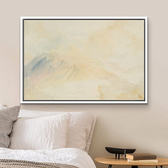 PixonSign Framed Canvas Print Wall Art Tan Blue Abstract Pastel Landscape Nature Wilderness Illustrations Modern Art Decorative Minimal Rustic for Living Room, Bedroom, Office - 16"x24" White