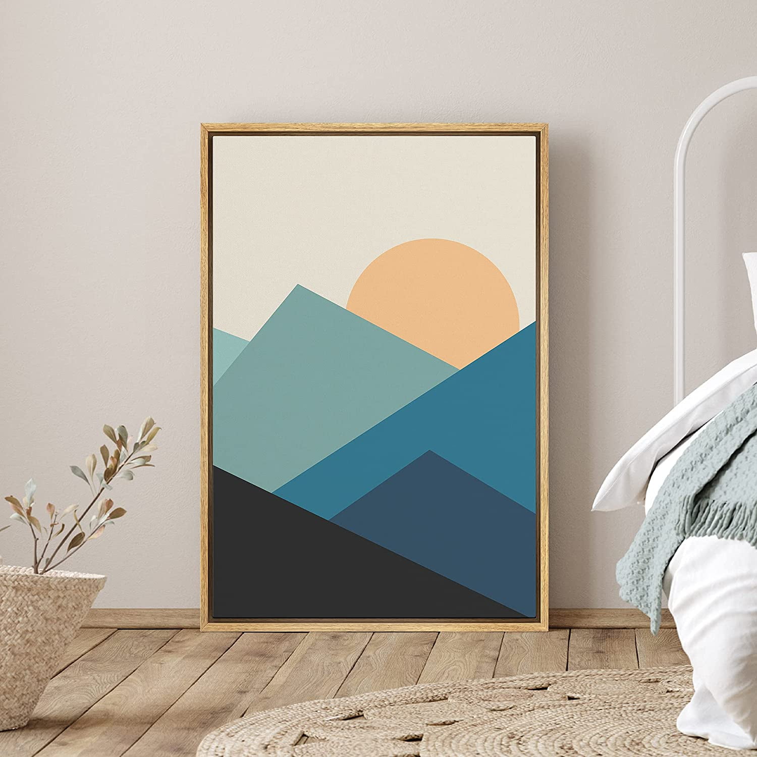 PixonSign Framed Canvas Print Wall Art Triangular Mountains and Sun ...