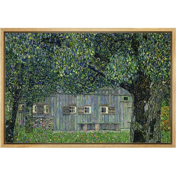 PixonSign Framed Canvas Print Wall Art Upper Austrian Farmhouse by Gustav Klimt Nature Wilderness Illustrations Retro Decorative Floral Botanical Minimal Calm/Relax/Cozy Fine Art - 16"x24" Natural