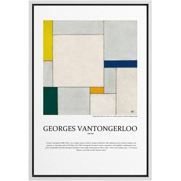 PixonSign Framed Canvas Print Wall Art Vantongerloo Mid-Century Color Blocks Abstract Shapes Illustrations Fine Art Decorative Minimalist Relax/Calm for Living Room, Bedroom, Office - 24"x36" White