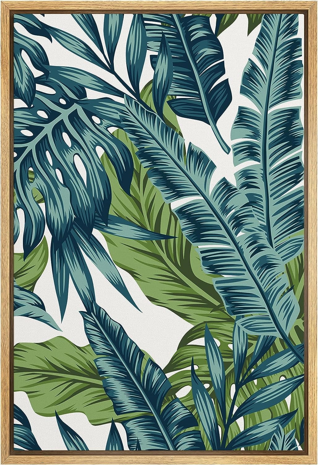 PixonSign Framed Canvas Print Wall Art Vibrant Blue & Green Teal Jungle ...