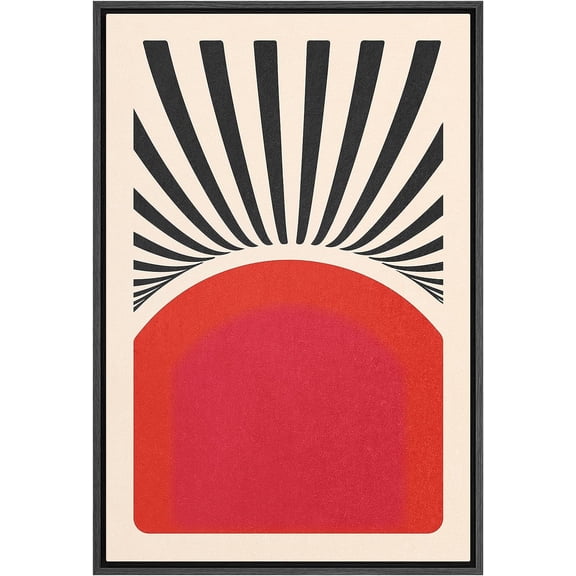 PixonSign Framed Canvas Print Wall Art Vibrant Polygon Pattern Red Sun Landscape Abstract Shapes Modern Art Illustrations Boho Style Decorative Colorful Multicolor - 24"x36" Black