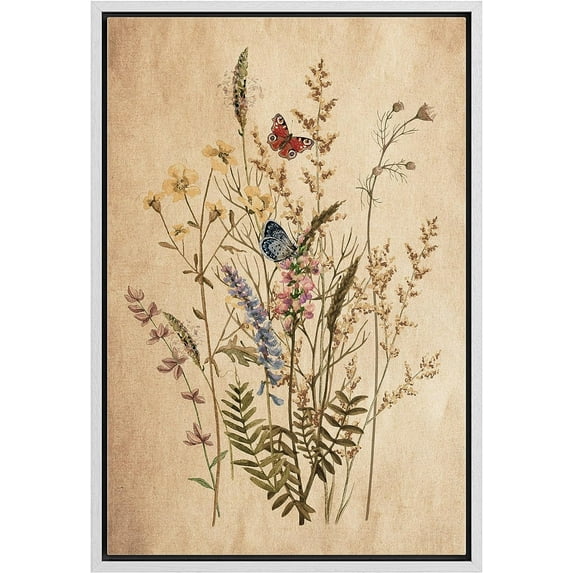 PixonSign Framed Canvas Print Wall Art Vintage Garden Wildflower Still Life Nature Wilderness Illustrations Modern Art Botanical Floral Farmhouse/Country Relax/Calm/Cozy - 24"x36" White