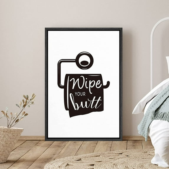 PixonSign Framed Canvas Print Wall Art Wash Hands Phrase People Structure Typography Modern Art Decorative Elements Fun Black and White for Living Room, Bedroom, Office - 16"x24" Black