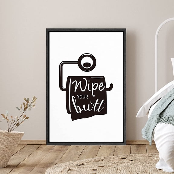 PixonSign Framed Canvas Print Wall Art Wash Hands Phrase People Structure Typography Modern Art Decorative Elements Fun Black and White for Living Room, Bedroom, Office - 24"x36" Black