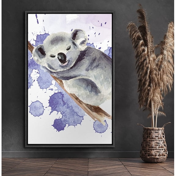 PixonSign Framed Canvas Print Wall Art Water Color Splash Koala Animals Wilderness Illustrations Modern Art Rustic Landscape Expressive Multicolor for Living Room, Bedroom, Office - 24"x36" Black