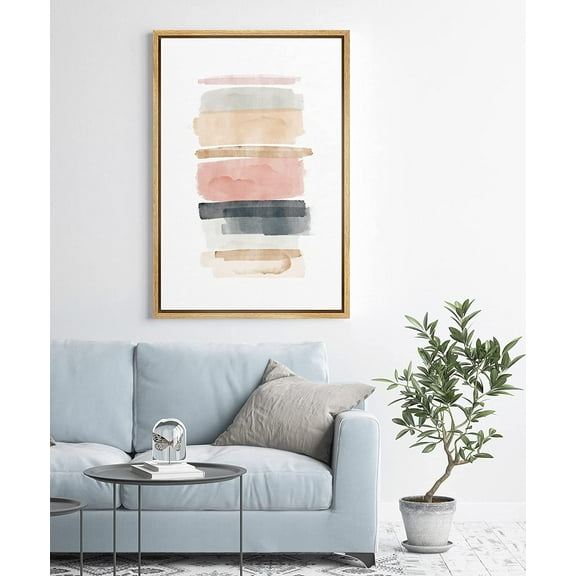 PixonSign Framed Canvas Print Wall Art Watercolor Block Array Abstract Shapes Illustrations Modern Art Minimalist Colorful Multicolor Pastel for Living Room, Bedroom, Office - 16"x24" Natural