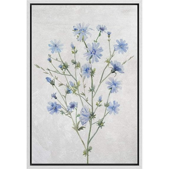PixonSign Framed Canvas Print Wall Art Watercolor Blue Cornflower Wildflower Nature Wilderness Illustrations Modern Art Botanical Floral Farmhouse/Country Relax/Calm/Cozy - 16"x24" White