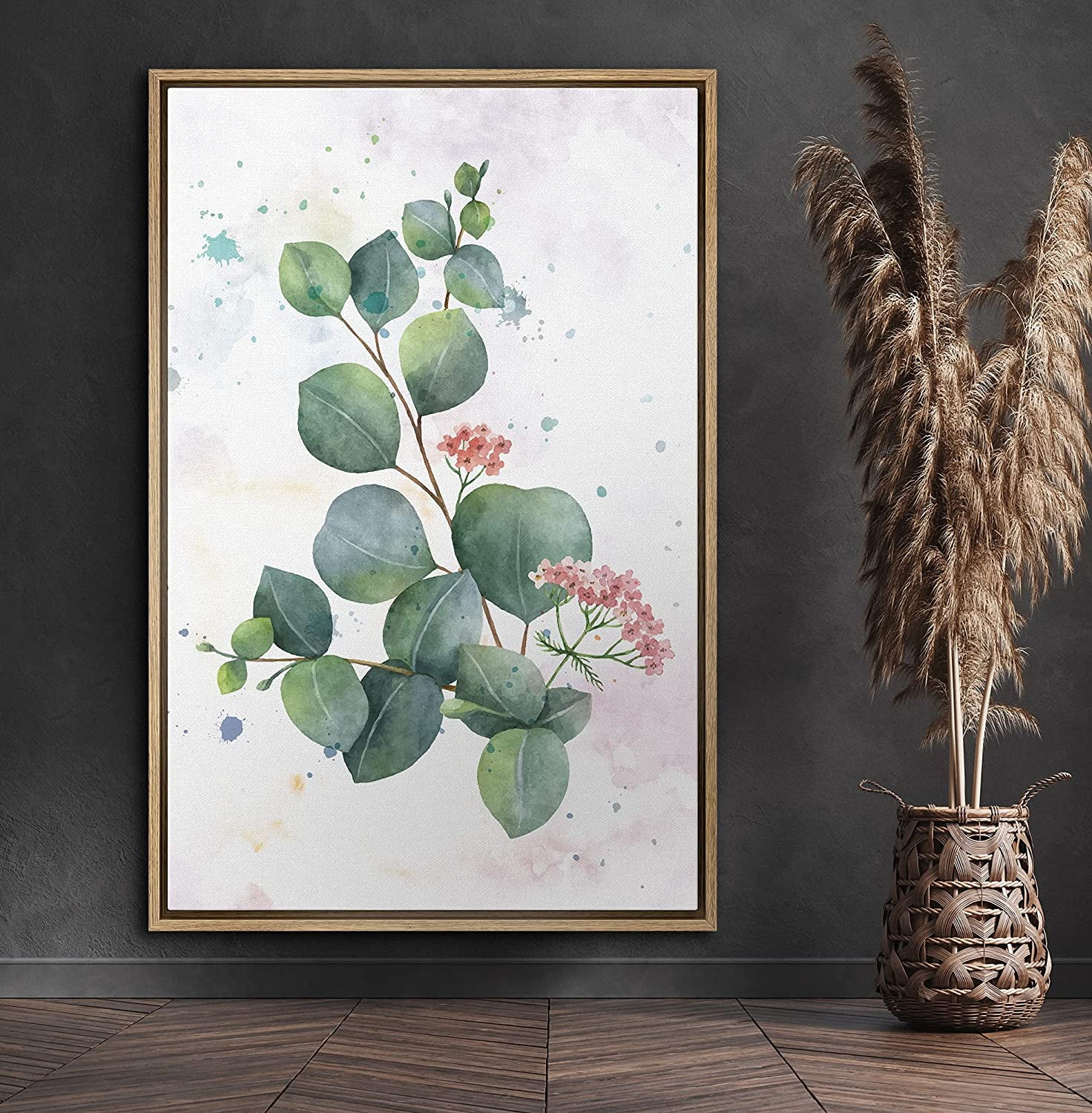 PixonSign Framed Canvas Print Wall Art Watercolor Green Leaves Nature ...