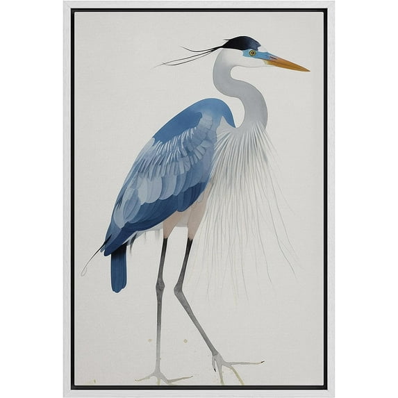 PixonSign Framed Canvas Print Wall Art Watercolor Pastel Blue Heron Bird Side Profile Animals Wilderness Illustrations Modern Art Antique Vintage Farmhouse Relax/Calm/Cozy - 16"x24" White