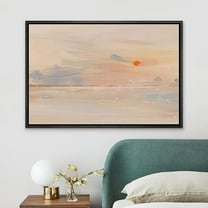 PixonSign Framed Canvas Print Wall Art Watercolor Tropical Sunset Sea Landscape Nature Wilderness Illustrations Modern Art Decorative Minimal Rustic for Living Room, Bedroom, Office - 16"x24" Black