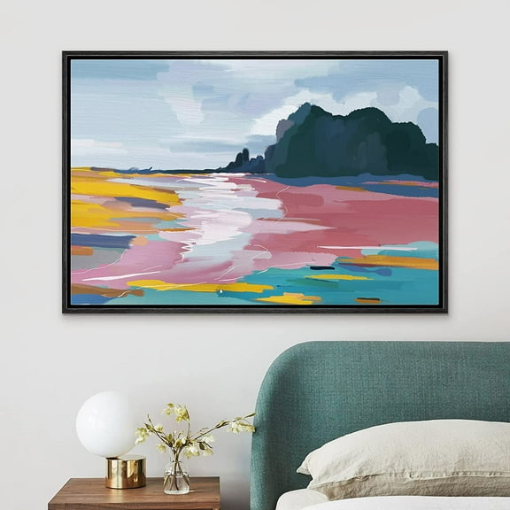 PixonSign Framed Canvas Print Wall Art Watercolor Vibrant Ocean Mountain Range Nature Wilderness Illustrations Modern Art Decorative Minimal Rustic for Living Room, Bedroom, Office - 24"x36" Black