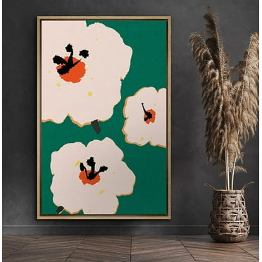 PixonSign Framed Canvas Print Wall Art White & Orange Flower Print Nature Wilderness Illustrations Modern Art Contemporary Colorful Multicolor for Living Room, Bedroom, Office - 16x24 Natural