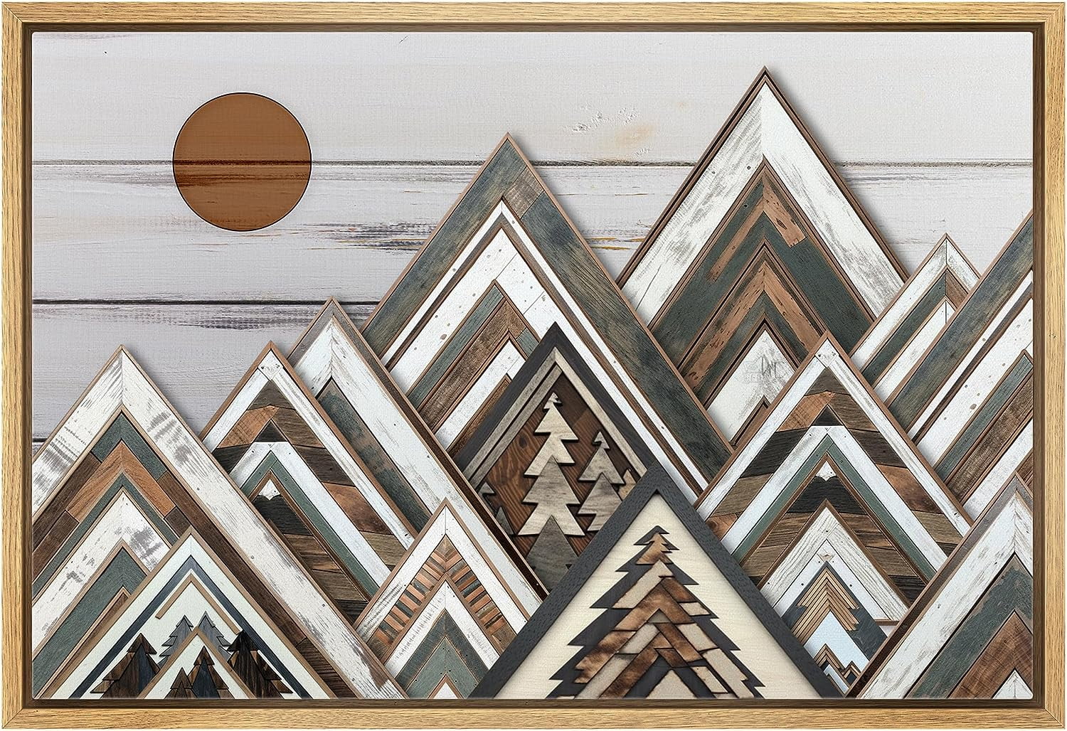 PixonSign Framed Canvas Print Wall Art Wood Panel Mountain Range
