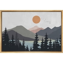 PixonSign Framed Canvas Print Wall Art Woodland Nursery Decor Pastel Mountain Pine Tree Lake Nature Wilderness Modern Art Decorative Boho Relax/Zen - 16"x24" Natural