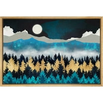 PixonSign Framed Canvas Print Wall Art Woodland Nursery Decor Teal Granite Mountain Range Forest Nature Wilderness Modern Art Rustic Zen Landscape - 16"x24" Natural