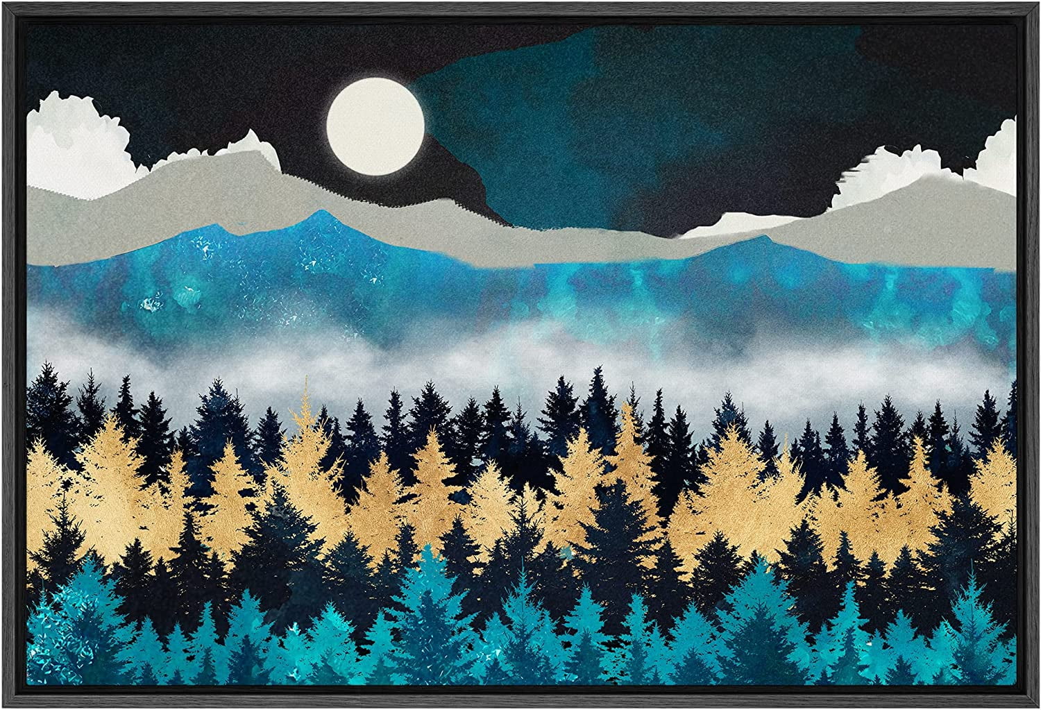 PixonSign Framed Canvas Print Wall Art Woodland Nursery Decor Teal ...