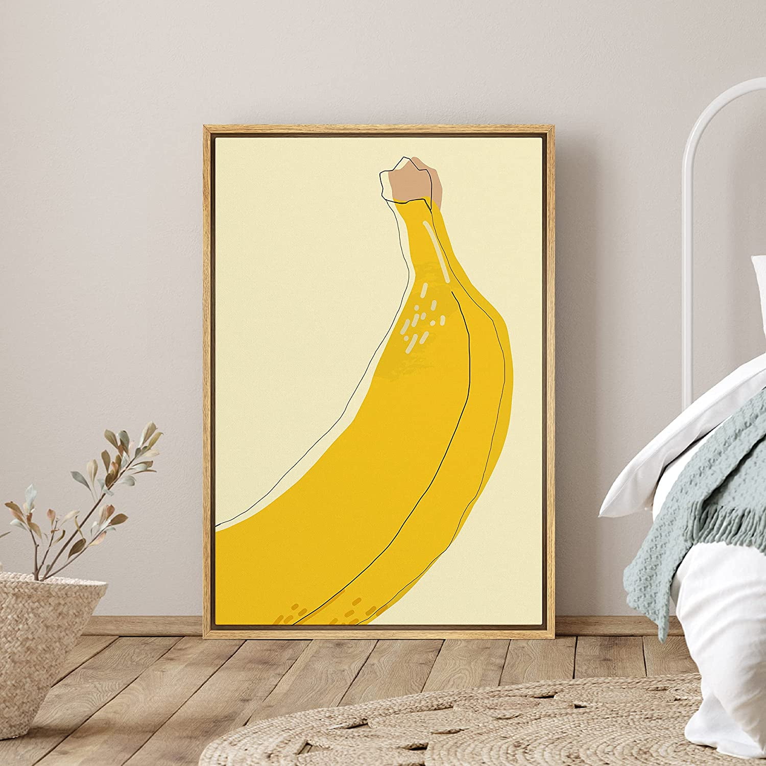 PixonSign Framed Canvas Print Wall Art Yellow Banana Close-Up Food