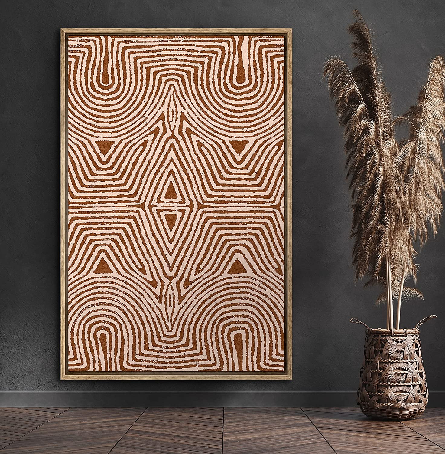 PixonSign Framed Canvas Wall Art Abstract Geometric Lines Canvas Prints Modern Art Minimalist Wall Decor for Living Room Bedroom Office - 24"x36" Natural