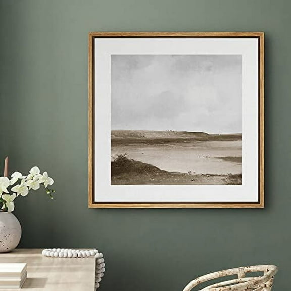 PixonSign Framed Canvas Wall Art Aerial View Cloudy Stormy Desert Landscape Print Nature Wilderness Fine Art Farmhouse/Country Minimal Artwork for Living Room, Bedroom, Office - 16"x16" Natural