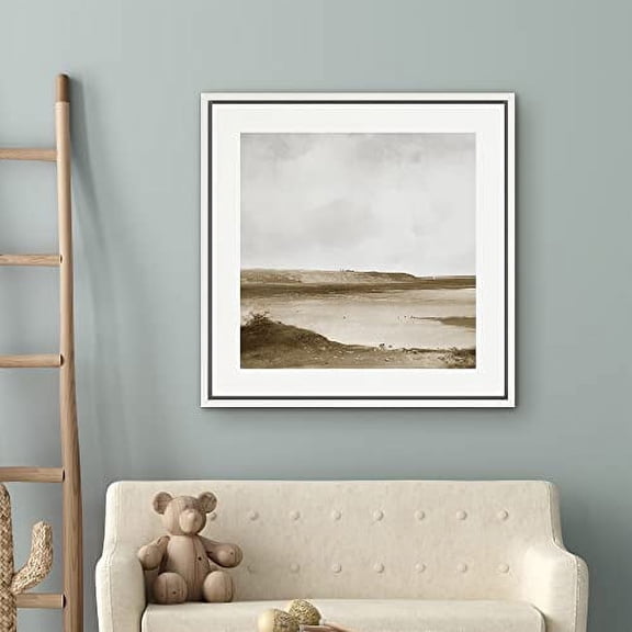 PixonSign Framed Canvas Wall Art Aerial View Cloudy Stormy Desert Landscape Print Nature Wilderness Fine Art Farmhouse/Country Minimal Artwork for Living Room, Bedroom, Office - 24"x24" White