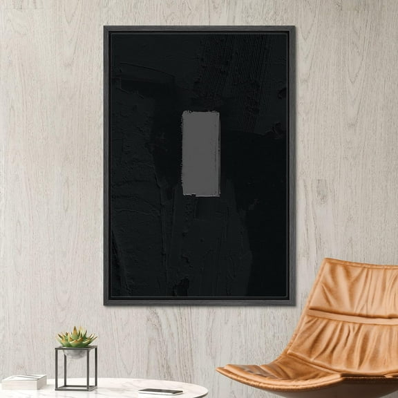 PixonSign Framed Canvas Wall Art Black Geometric Color Field Gray Square Abstract Print Minimalism Contemporary Nordic Relax/Calm Decoration for Living Room, Bedroom, Office - 16"x24" Black