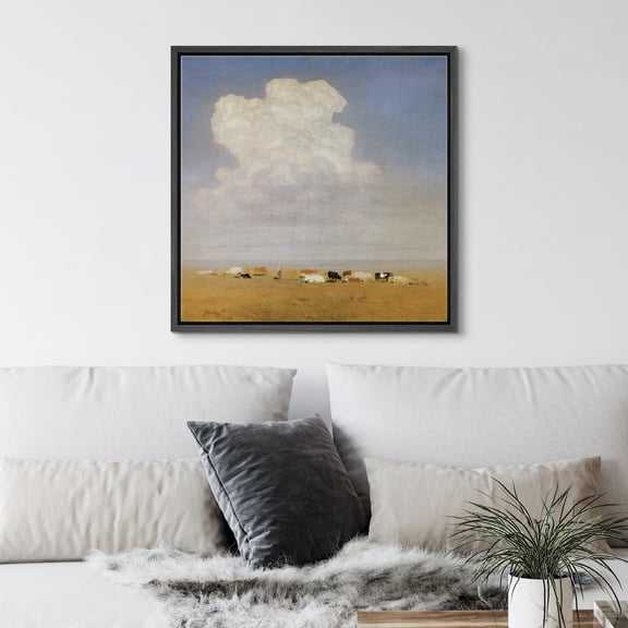 PixonSign Framed Canvas Wall Art Cloudy Animal Ranch Farm Landscape Print Nature Wilderness Fine Art Farmhouse/Country Minimal Artwork for Living Room, Bedroom, Office - 16"x16" Black