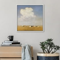 PixonSign Framed Canvas Wall Art Cloudy Animal Ranch Farm Landscape Print Nature Wilderness Fine Art Farmhouse/Country Minimal Artwork for Living Room, Bedroom, Office - 24"x24" White