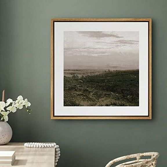 PixonSign Framed Canvas Wall Art Cloudy Stormy Brown Countryside Landscape Print Nature Wilderness Fine Art Farmhouse/Country Minimal Artwork for Living Room, Bedroom, Office - 24"x24" Natural