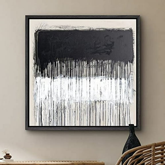 PixonSign Framed Canvas Wall Art Dripping Black & White Color Blocks Print Abstract Fine Art Alternative Multicolor Dark Minimal Artwork for Living Room, Bedroom, Office - 24"x24" Black