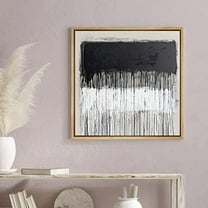 PixonSign Framed Canvas Wall Art Dripping Black & White Color Blocks Print Abstract Fine Art Alternative Multicolor Dark Minimal Artwork for Living Room, Bedroom, Office - 24"x24" Natural