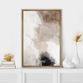 PixonSign Framed Canvas Wall Art Faded Textured Brown & White Color Blocks Abstract Print Minimalism Contemporary Nordic Decoration for Living Room, Bedroom, Office - 24"x36" Natural