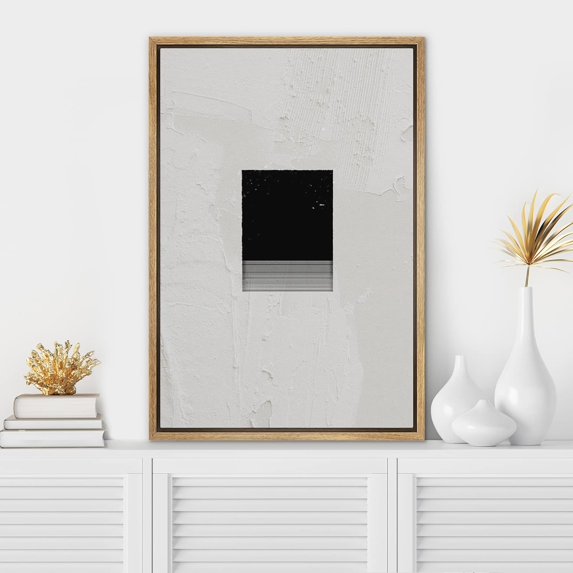 PixonSign Framed Canvas Wall Art Geometric Art Deco Black Gray Square Abstract Print Minimalism Contemporary Nordic Calm Decoration for Living Room, Bedroom, Office - 24"x36" Natural