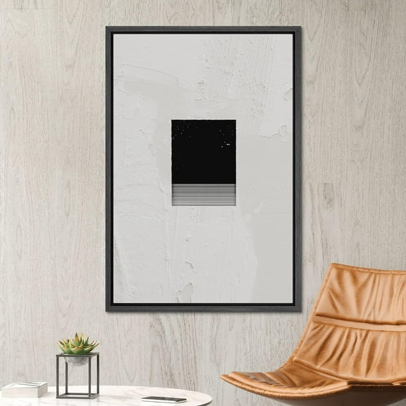 PixonSign Framed Canvas Wall Art Geometric Art Deco Black Gray Square Abstract Print Minimalism Contemporary Nordic Calm Decoration for Living Room, Bedroom, Office - 16"x24" Black