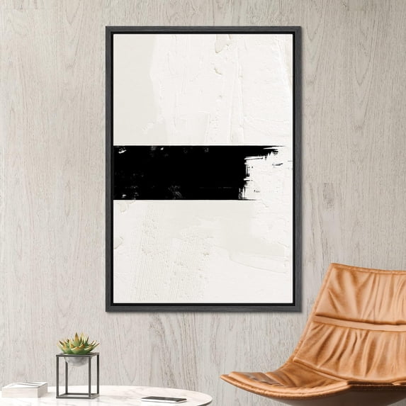 PixonSign Framed Canvas Wall Art Geometric Black Stripe Tan Color Field Abstract Print Minimalism Contemporary Nordic Decoration for Living Room, Bedroom, Office - 24"x36" Black