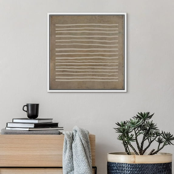 PixonSign Framed Canvas Wall Art Geometric Grunge Dark Line Art Minimal Pattern Print Abstract Fine Art Decorative Artwork Relax/Zen Nordic for Living Room, Bedroom, Office - 16"x16" White