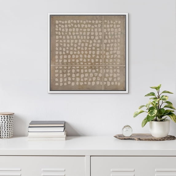 PixonSign Framed Canvas Wall Art Geometric Grunge Minimal Dot Pattern Print Abstract Fine Art Decorative Artwork Boho Relax/Zen Nordic for Living Room, Bedroom, Office - 24"x24" White